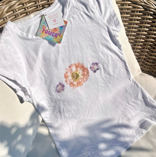 Orange Cosmo and Dahlias T-Shirt Small