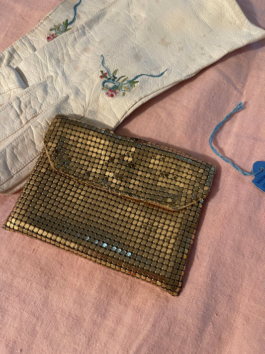 Vintage Whiting & Davis Gold Mesh Coin Purse with snap