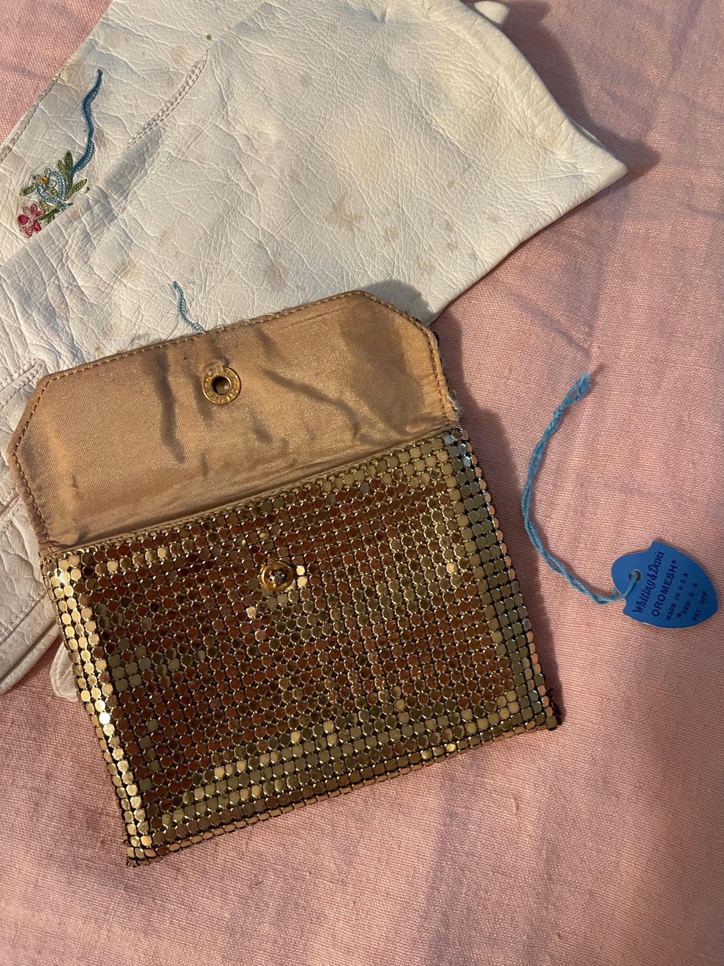 Vintage Whiting & Davis Gold Mesh Coin Purse with snap