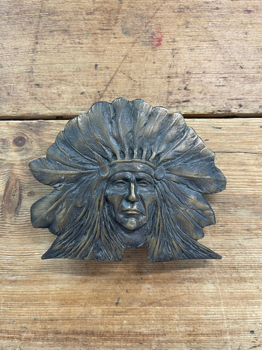 Vintage Bronze Native American Indian Chief Belt Buckle