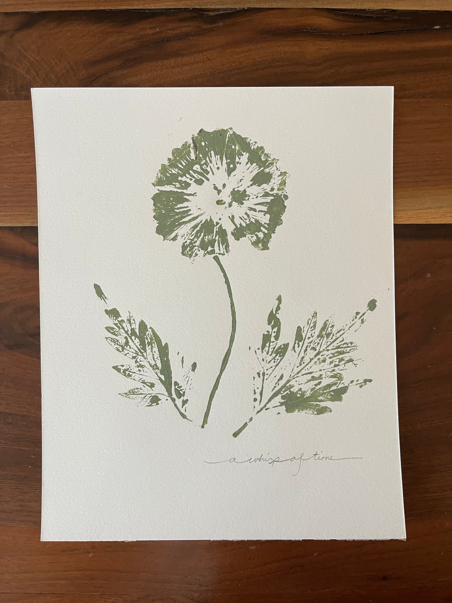 Wildflower with leaves monoprint sage