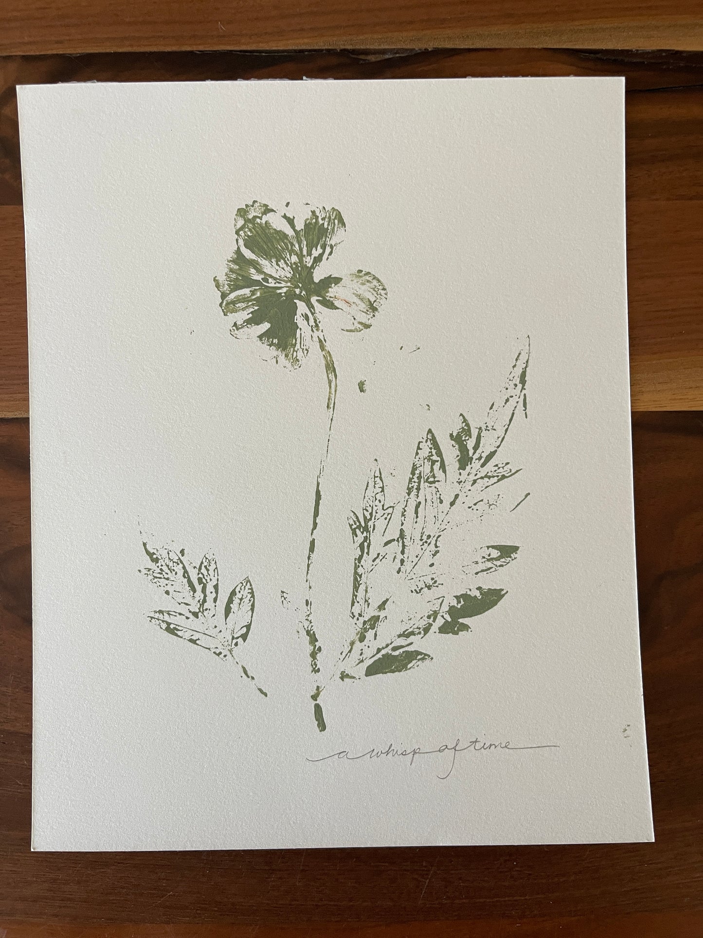 Wildflower with leaves monoprint sage